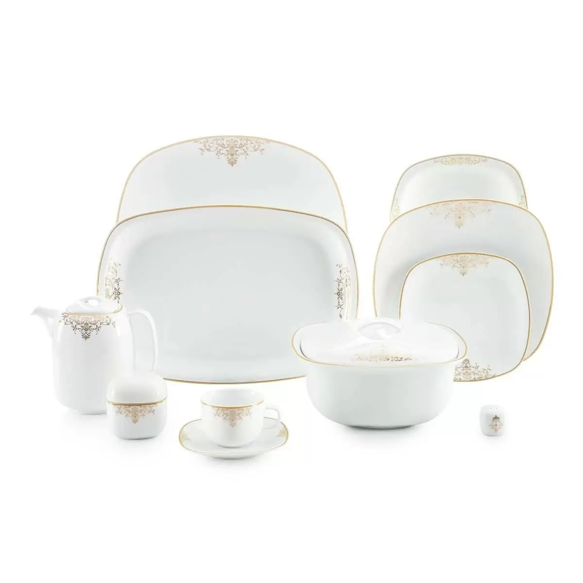 سرویس 98 پارچه چینی زرین-کواترو(مربع)-12 نفره-مونت کارلو طلایی -درجه عالی